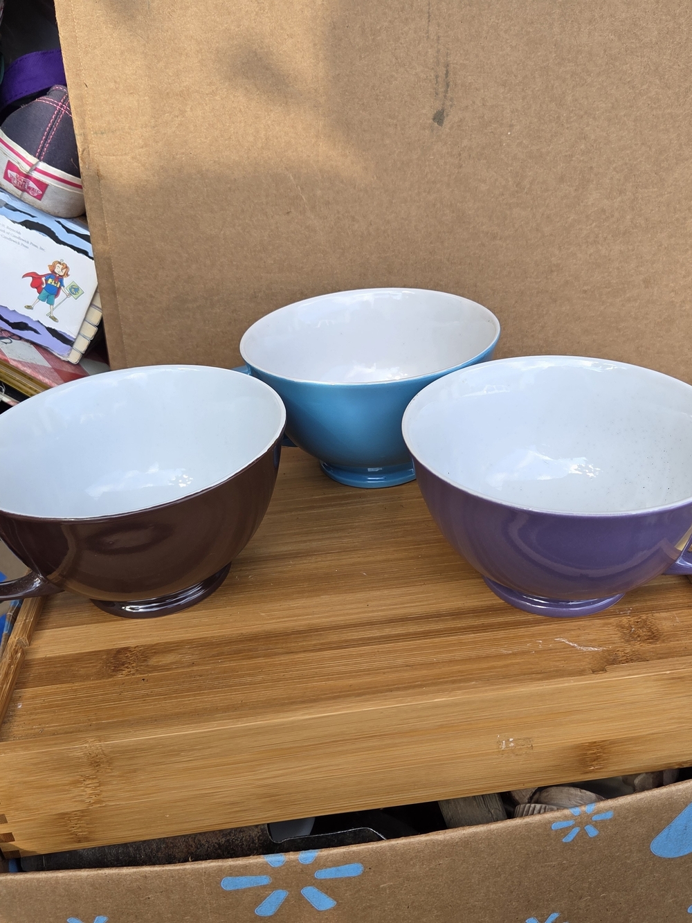 Huge Blue, Purple, and Brown Mr Coffee Cups Vintage Decore - Set of 3 1980s